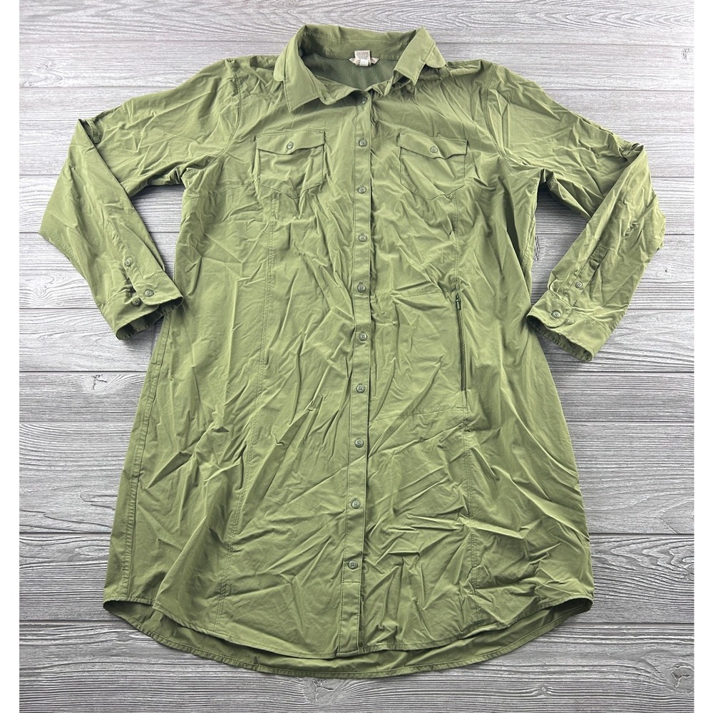 Duluth Trading Co Womens 2XL Olive Green Long Sleeve Button Front Shirt Dress